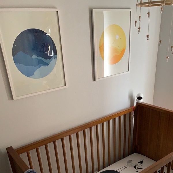 Sun Moon and Stars Nursery Wall Art Set of 2 Prints, Nursery Decor ...