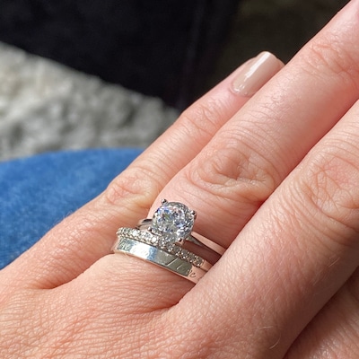 Portuguese Cut 1.5ct Man Made Diamond Simulant Solitaire Cathedral Ring