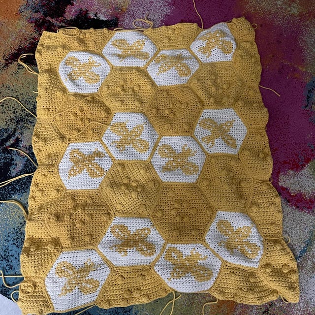 A customer's finished Honey Bee Blanket Crochet Pattern PDF