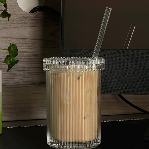 Glass Tumbler With Straw and Lid | Glass Coffee Cup| Retro Sunflower ...