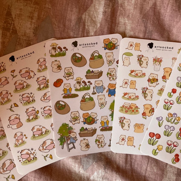 Gardening Cats Sticker Sheet, Cute Aesthetic Garden Stickers, Bullet ...