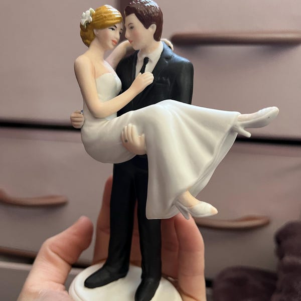 Custom Wedding Cake Topper - Romantic Bride and Groom - Bride Swept up ...