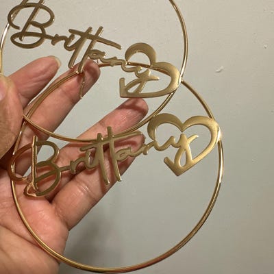 Real 14K Gold Script Name Medium 35mm Hoop Earrings 9013086 Hoop