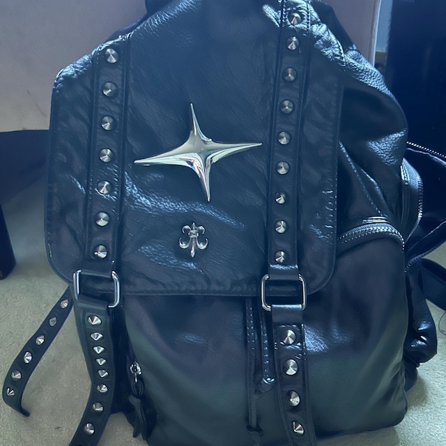 Y2k Unique Metal Cross Backpack Trendy Black School Bag Unisex
