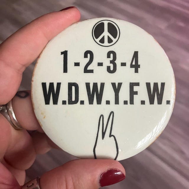 Vintage 1960s Vietnam War Protest Pin NOS “1‑2‑3‑4” Anti‑war Chant