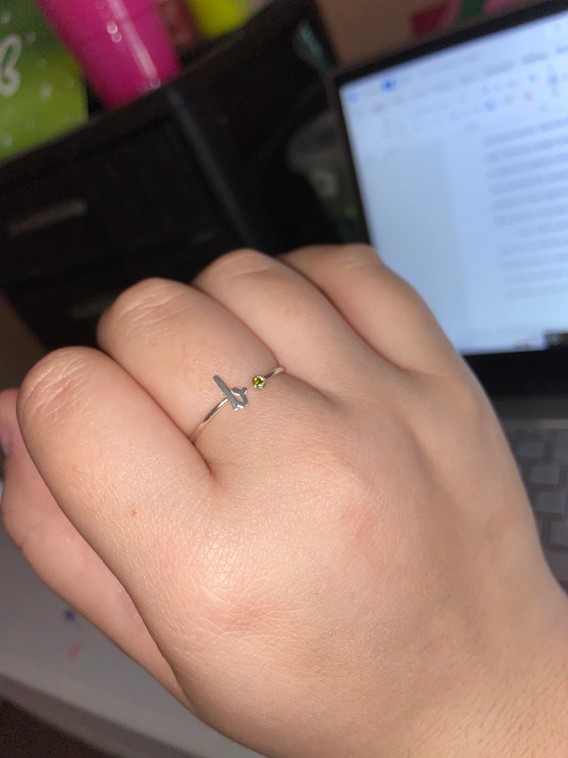 Custom Initial Birthstone Ring • Personalized Sterling Silver Initials Ring • Custom Name Gemstone Mother Ring • Mother Child Ring • RM06F48