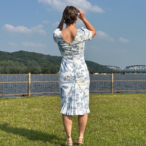 Toile De Jouy Deborah Pencil Pleated Button Back- Vintage Dress