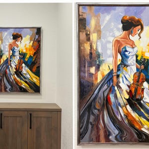 Lady With Violin Oil Painting Original Women 36x48 Canvas Wall Art