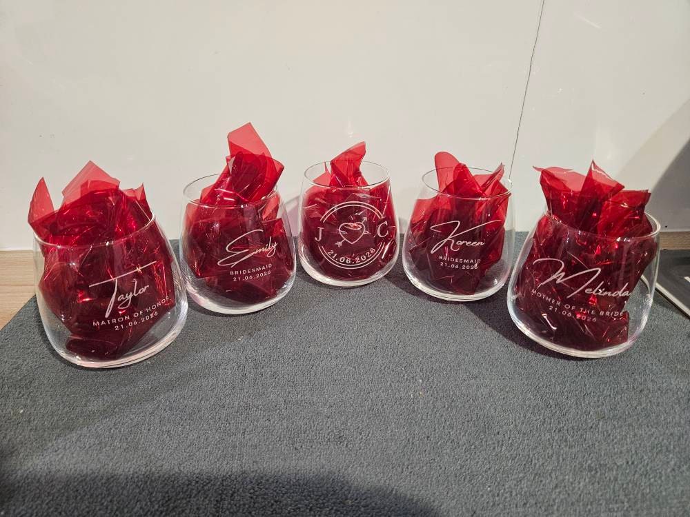 Personalised 360ml Glass, Laser Engraved Cocktail Soft Drink/ Wine Whiskey Glasses, Corporate Housewarming Wedding Bridesmaid Groomsmen Gift