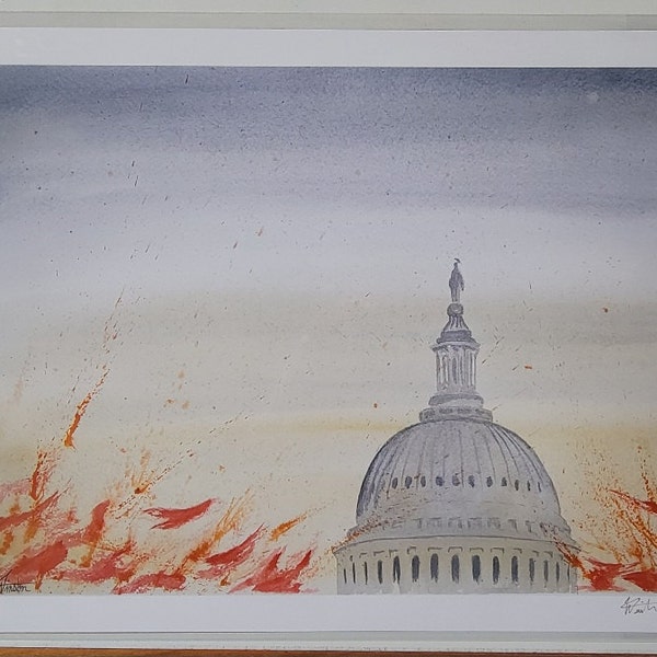 Print of Original Drawing, on Print of US Constitution. Print of ...