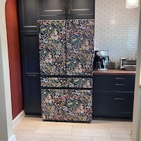 Fridge Wrap Vintage Dark Floral, Retro Refrigerator Wrap Vinyl Side by ...