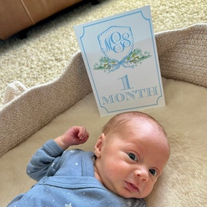 Boy's Watercolor Monogram Crest Milestone Set | Monthly Cards | Baby ...