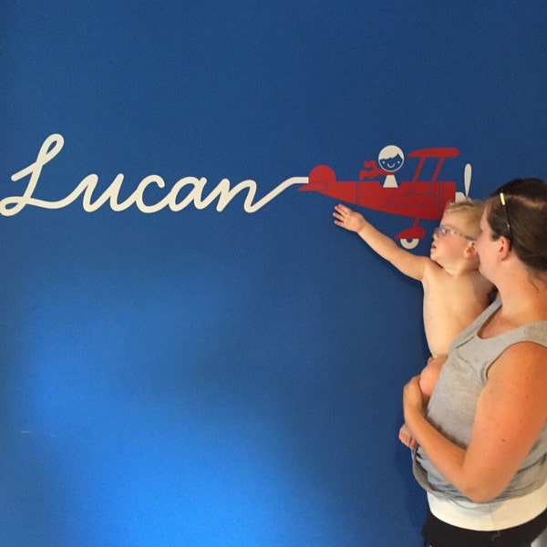 Airplane Boy Name Fabric Wall Decal Personalized Skywriter Cursive ...