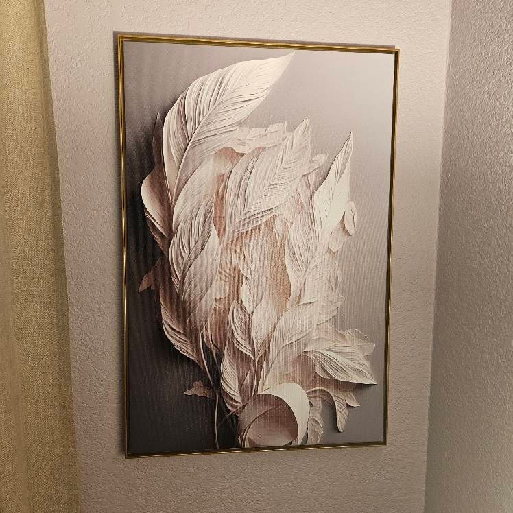 3d effect feathers canvas print, framed printed wall art, white feathers artwork, large modern wall art, floater frame living room wall art