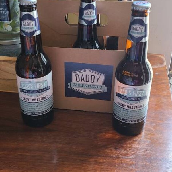 Daddy's First Milestone Beer Labels - New Dad Gift - 6 Beer Bottle