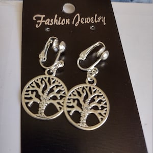 Rhinestone Clip On Earrings Handmade Tibetan Silver Leaf Dangle - Foto 3