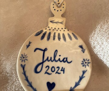Personalized ornament blue scandinavian inspired hand painted ornament