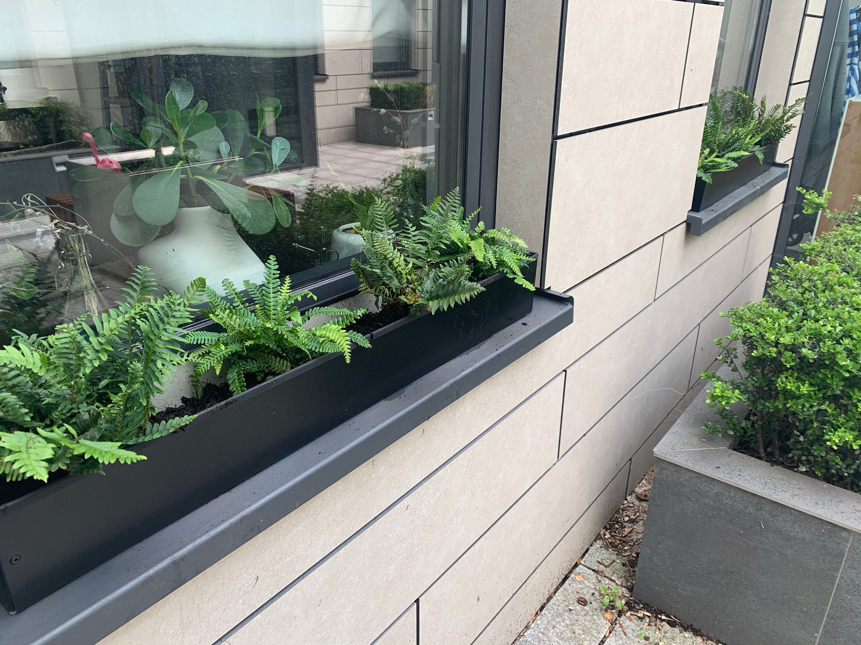 945mm Long Black Window Box Style Handmade Metal Planter, with Rubber