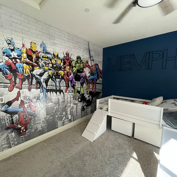 Kid Room Wallpaper | Superhero Wall Decal | Peel and Stick | Removable ...