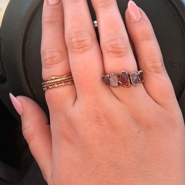 Rainbow Tourmaline Ring, Stackable Tourmaline Ring, Tourmaline Multi ...