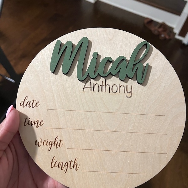 Round Wood Baby Announcement Sign Birth Announcement Stat Sign for ...