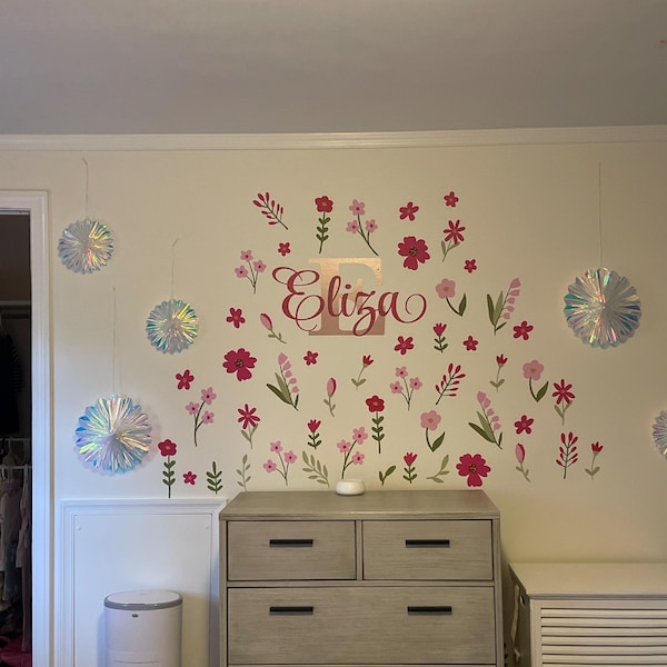 Wildflower Wall Decals, Nursery Decor, Watercolor Floral Wall Art ...