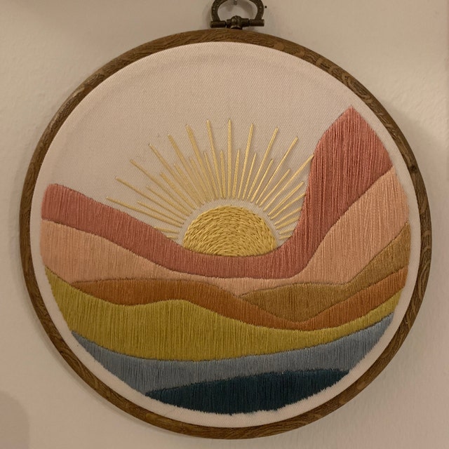 Excited to share the latest addition to my # shop: Mountains and sun Embroidery  Hoop art, F…