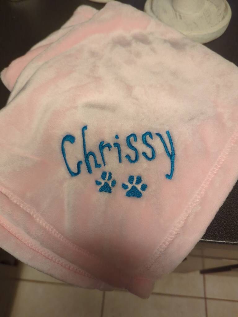 Personalized Soft Blanket for Pet | Blanket with Dogs Name | Blanket with Cats Name Custom Embroidered Blanket for Dog, Cat, with Paw Prints