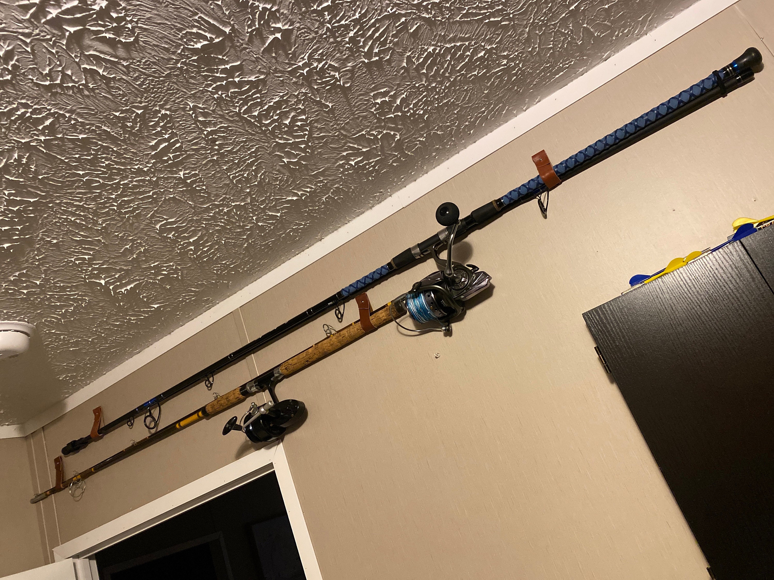 Leather Fishing Rod Holder, Rack, Pole Organizer, Fishing Decor, Fishing Pole Wall Mount, Tackle Storage, Rod Hanger, Wall Hanging Strap