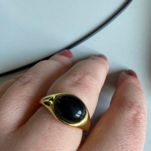 Castro Smith Gold and Onyx Oubiette Ring, Signet Ring, Size 7 1/4, Contemporary Jewelry