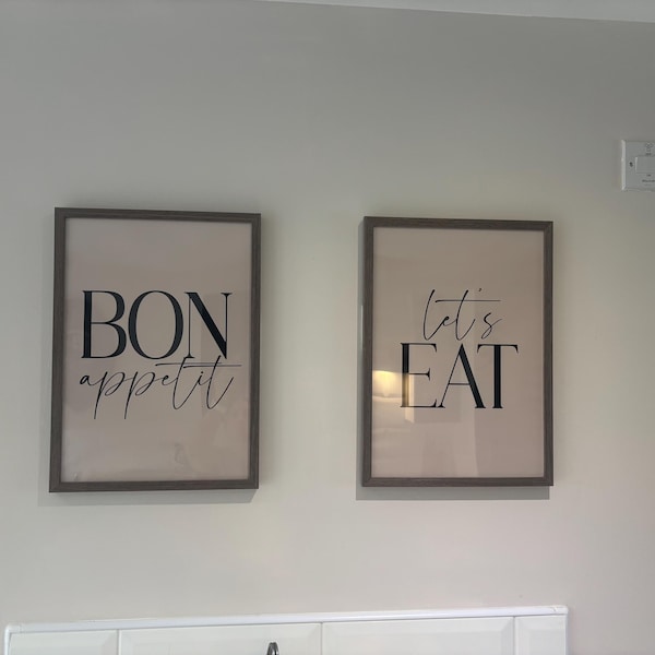 set of 2 bon appetit prints, retro cooking prints,... Bon Appetit Let's Eat Prints: Dining Room Kitchen Wall Art, Kitchen ...