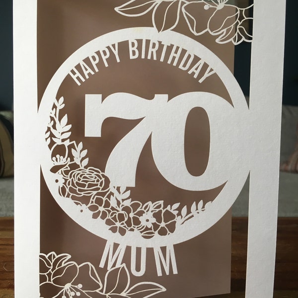 Personalised 70th Birthday Card Papercut Floral Design Card for Her 70 ...
