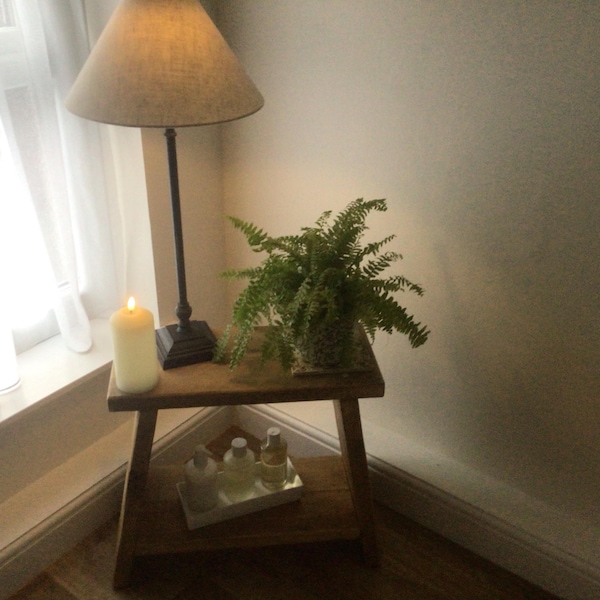 Handmade Rustic Wooden Milking Stool | Milkmaid Side Table With Shelf ...