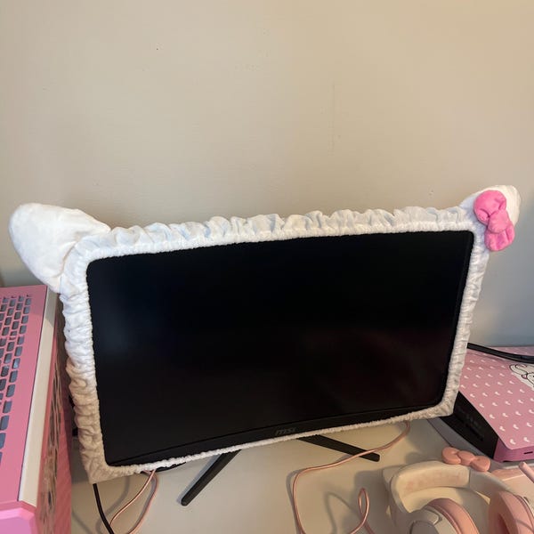 Computer Cat Covers Cute Cat White Monitor Cover Gamer - Etsy