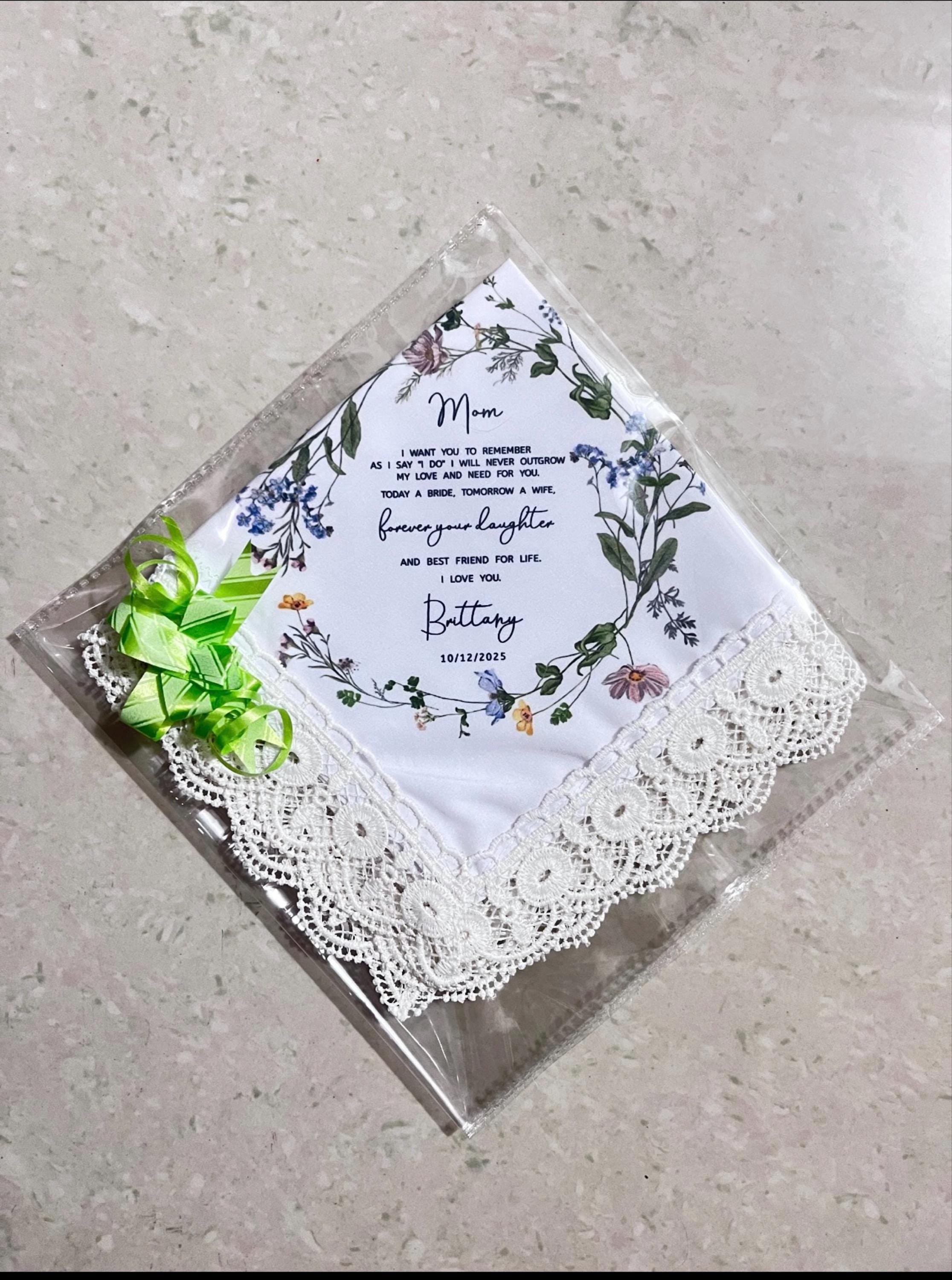 Mother of the Bride Gift, Wedding Gift for Mom, Personalized Wedding Handkerchief for Mom on Wedding Day, Gift for Mother of the Bride