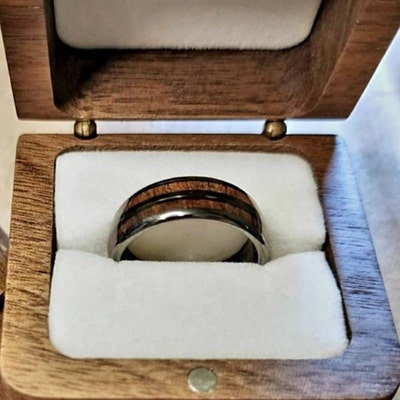 Whiskey Barrel Ring With Wood Inlay, Unique Mens Wedding Band, Tungsten ...