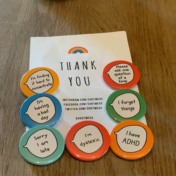 ADHD Kit - Set of 6 Pin Badge Buttons - Etsy
