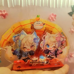 FuwaMoco New Year Acrylic Standee - Hololive Advent [Fanmade] VTuber, Fuwawa Abyssgard, Mococo Abyssgard, Twins, 3 Layers Acrylic Stand