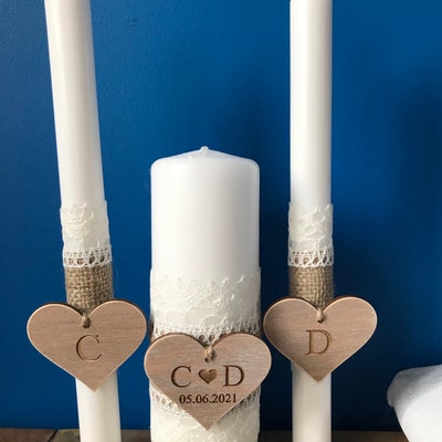 Wedding Unity Candle Set Rustic Unity Candle Church Ceremony Set ...