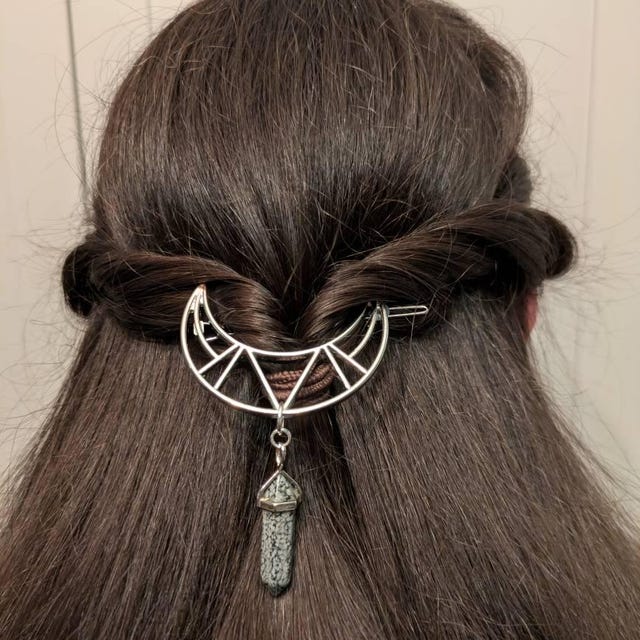 Crystal Moon Hair Clip, Gift for Her, Boho Quartz Pin 