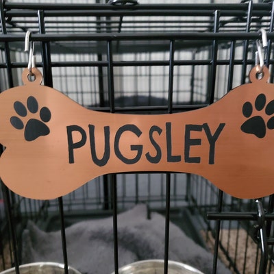 Kennel Crate Pet Tag Identification Dog Bone Name Plate - Etsy - Dog Crate Engraved Identification Plate