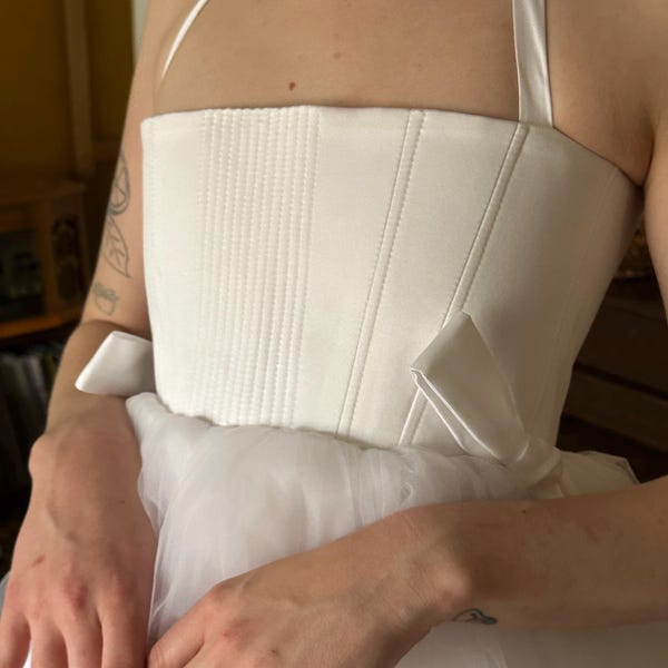 White Emblished Corset Style Back Tie Dress