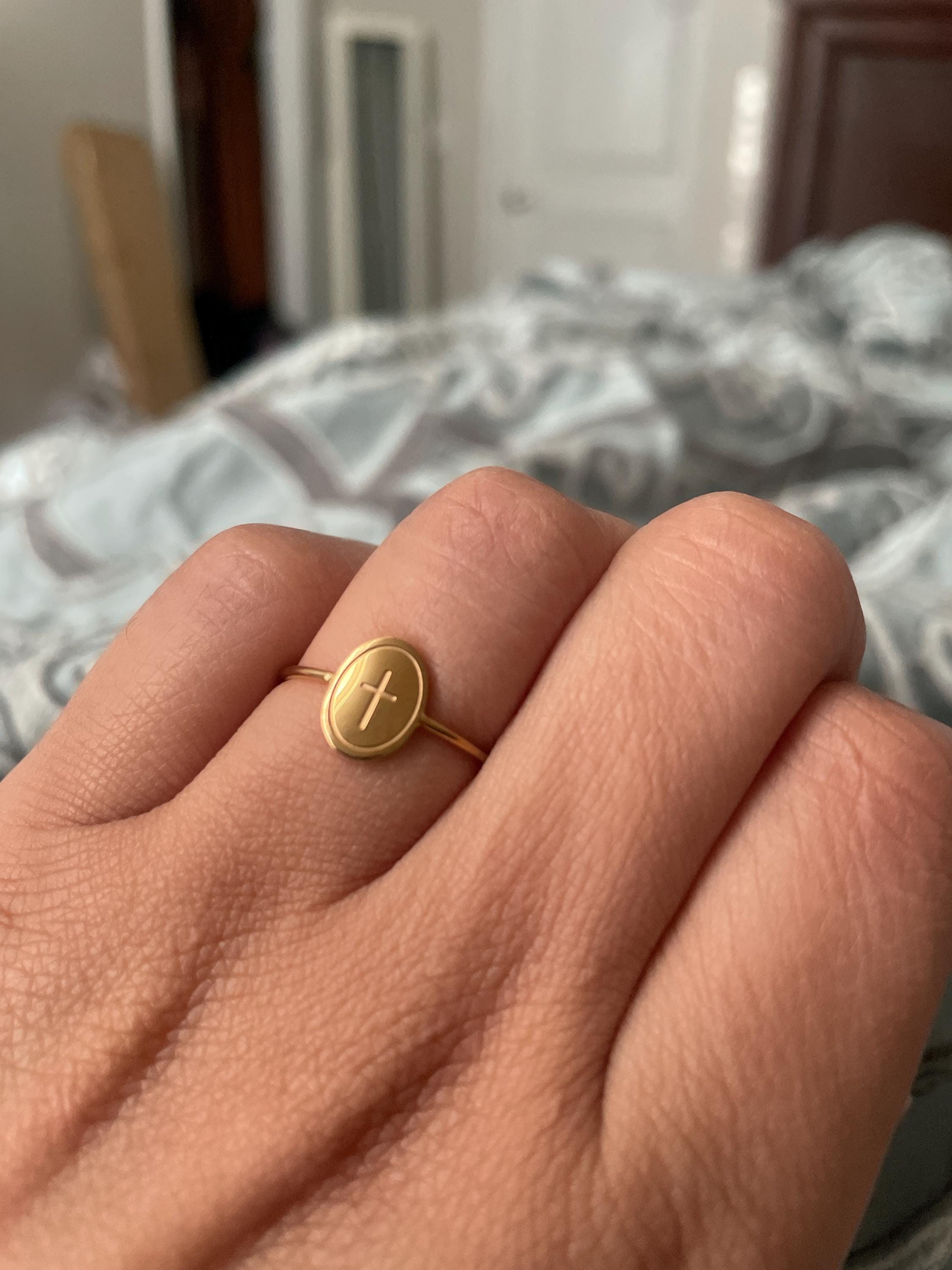 Ovaler Kreuzring, Erbstück Kreuzring, christliches Schmuckgeschenk, Schriftring, Glaube Schmuck, christliches Geschenk, Jesus Schmuck, Gold Kreuz Ring