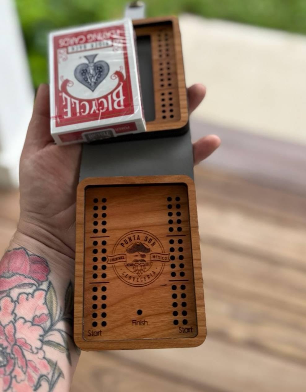 Travel Cribbage Board with Card Storage, Custom Travel Cribbage, Folding Cribbage Board, Personalized Game