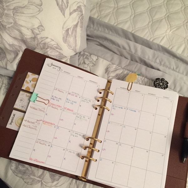 Dated Monthly Calendar Planner Inserts, A5 6-ring Punch, Half Letter ...