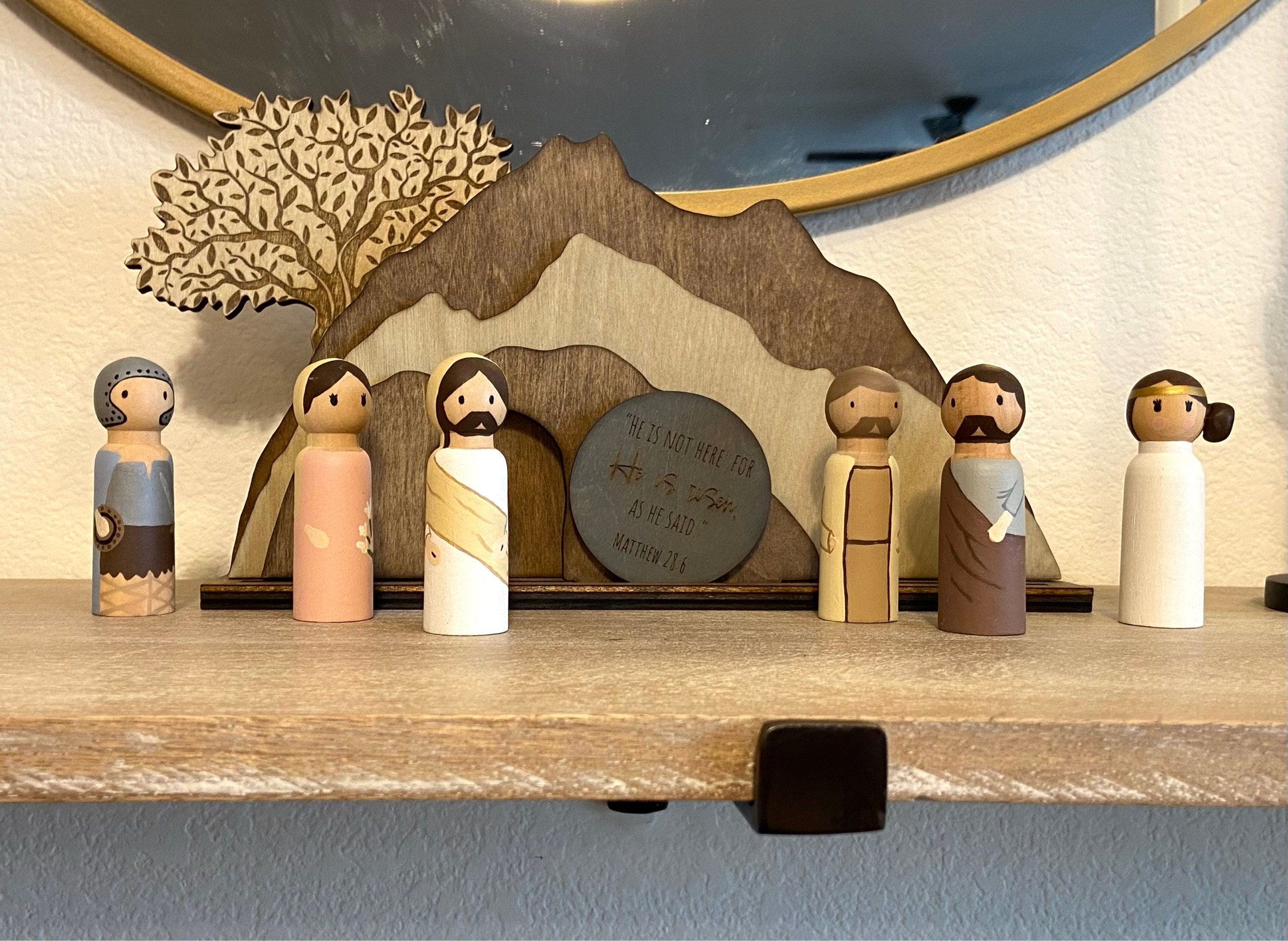 Empty Tomb &quot;He is Risen&quot; Decoration with Cross and Olive Tree, Religious, Christian, Easter Display, Easter Tomb, Laser Cut