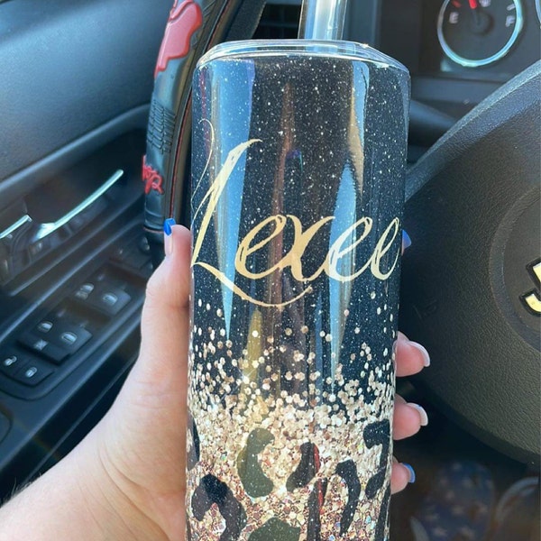 20 Oz Skinny Tumbler Sublimation Design Template Glitter Gold Black ...