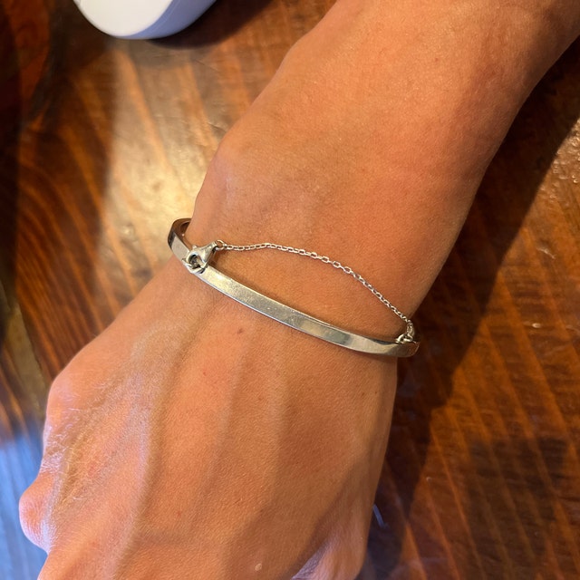 Oval Bangle Bracelet With Small Chain and Lobster Clasp