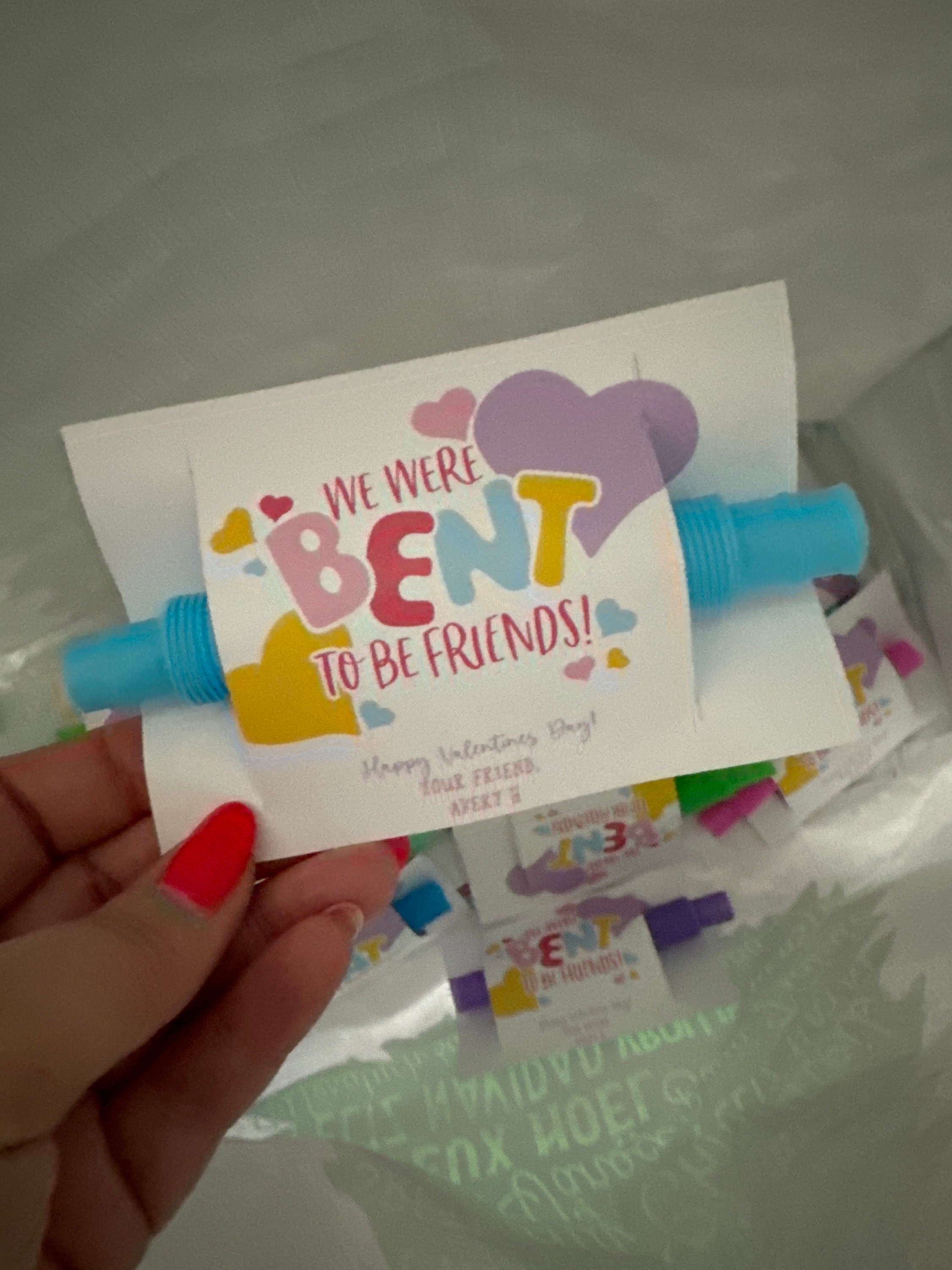 Fidget Pop Tube Valentine Printable, We Were Bent to be Friends, Classroom Kids Valentine Gifts, Personalize with Canva, Non candy, V01