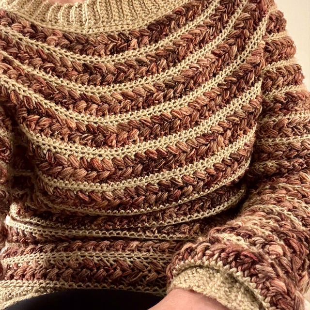 A customer's finished Wheat Stitch Yoke Sweater Crochet Pattern